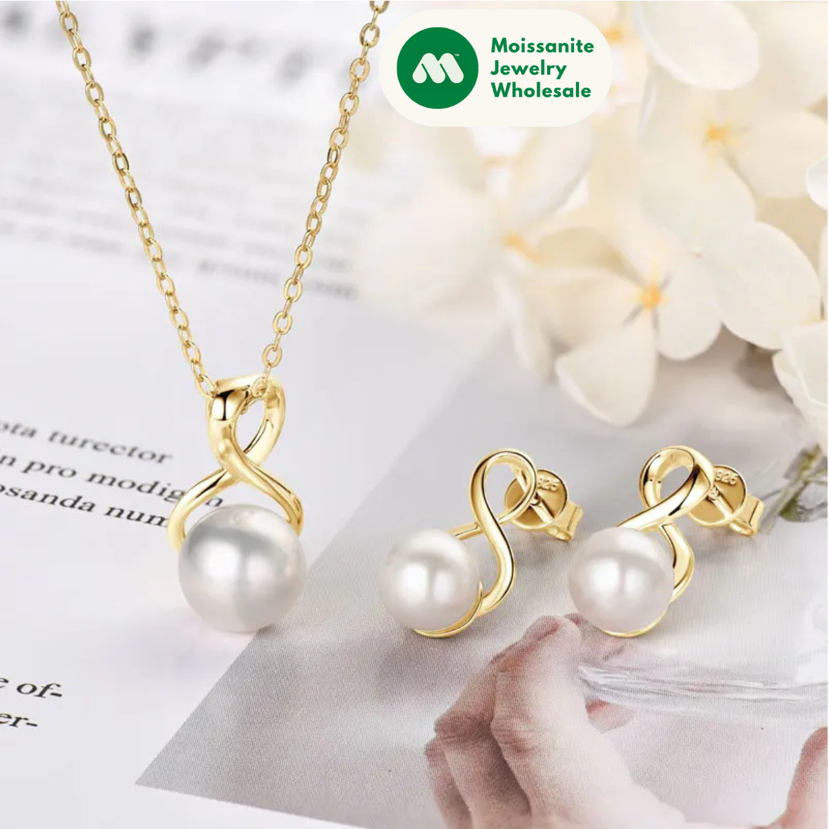 925 Silver Pearl Jewelry Set Natural Freshwater Pearl Bread-shaped Infinity Pendant Necklace Earrings Sets for Women Gifts