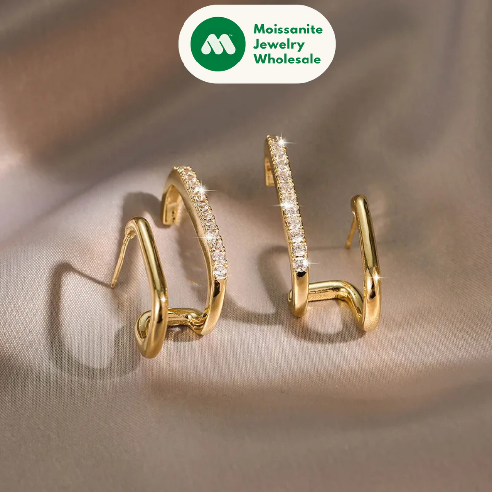 Niche Luxurious Irregular Earrings for Women Moissanite Diamond U-shaped Ear Cuff Stud Earrring 925 Sterling Silver Korean