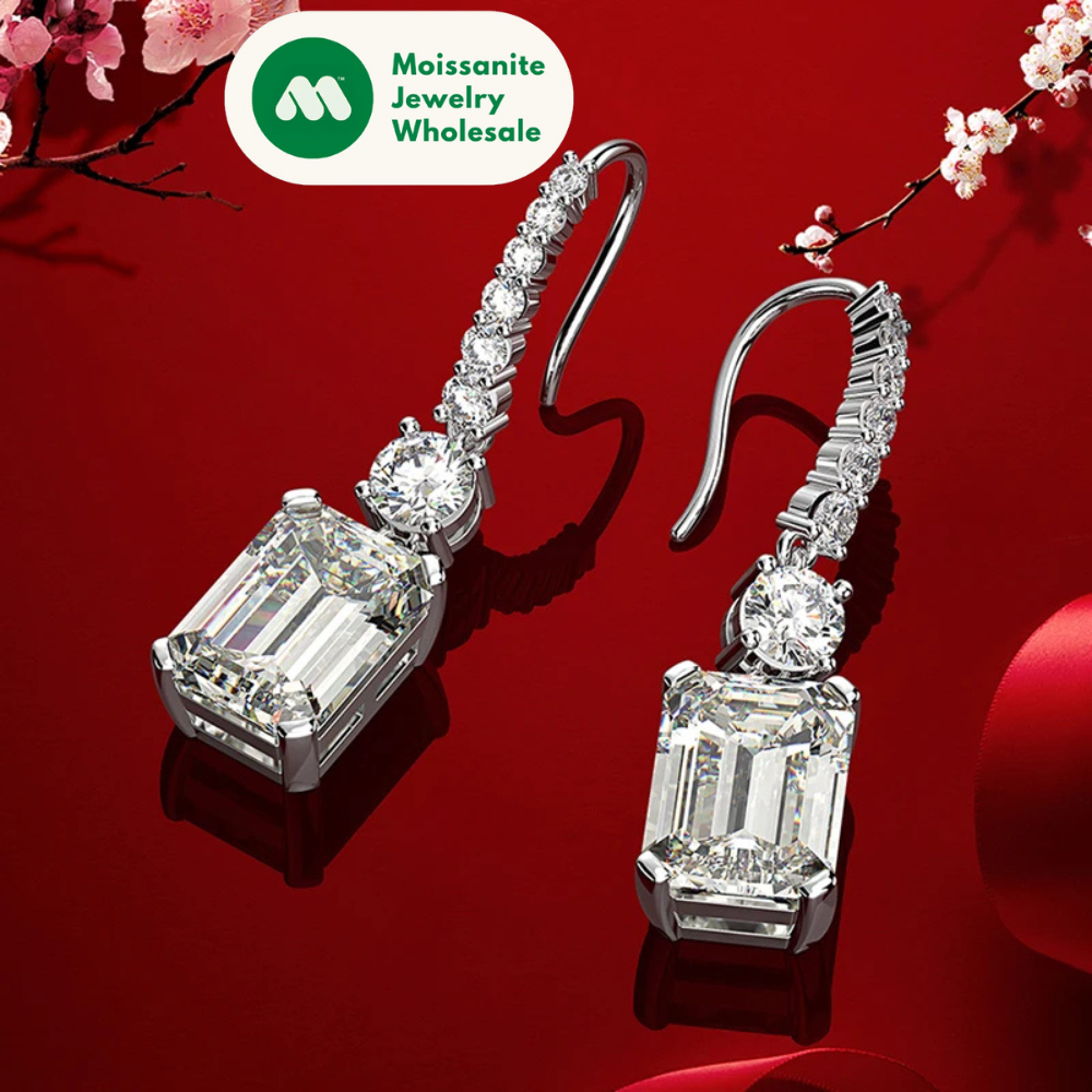 Classic 4.0CT Emerald Cut Gemstone Hook 925 Sterling Silver Color Lab Diamond Drop Dangle Earrings for Women Jewelry Gifts