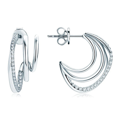 New Geometric Triple Hoops Moissanite Stud Earrings Silver 925 Illusion Ear Cuffs Piercing Earring for Women Gifts Jewelry