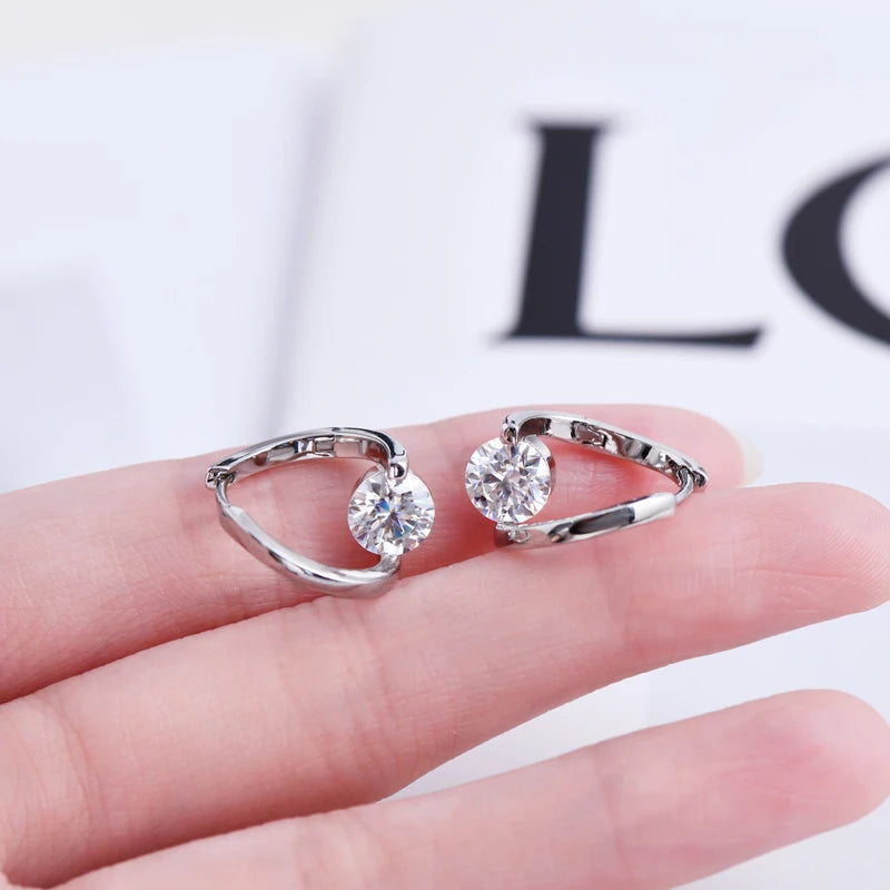 Korean Twist Hoops 1.0ct D Color Moissanite Earrings For Women Real 925 Silver Solitaire Diamond Stud Earrings Jewelry
