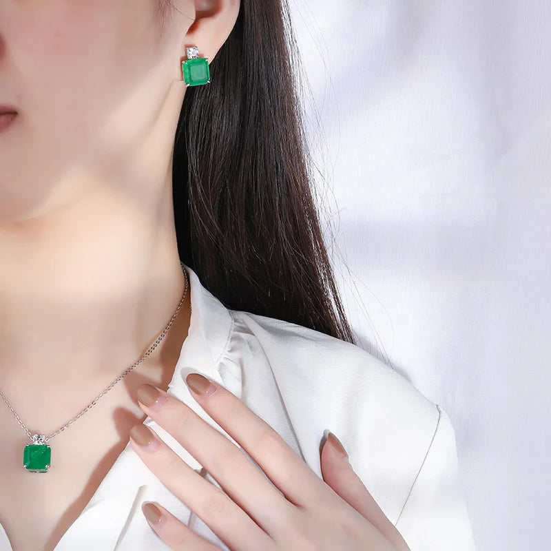 5.5CT Geometric Emerald Necklace Plated 925 Silver Copper 10mm Gemstones Pendant Necklace For Women Vintage Fine Jewelry