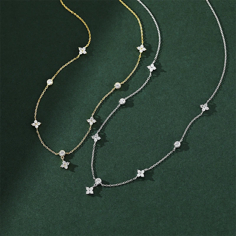 Fashion Cute Four-leaf Clover Moissanite Pendant Necklace 925 Sterling Silver Choker For Woman Lucky Charm Jewelry Gifts