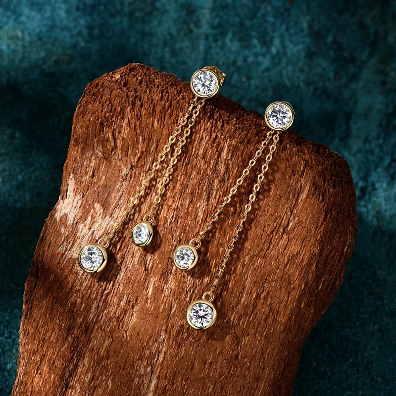 All Moissanite Drop Earrings Detachable Double Chain Hanging Stud Earring Silver 925 for Women Party Wedding Daily Jewelry