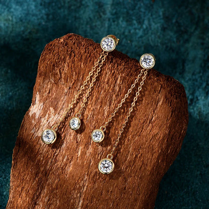 All Moissanite Drop Earrings Detachable Double Chain Hanging Stud Earring Silver 925 for Women Party Wedding Daily Jewelry