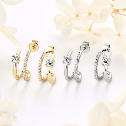 NEW 4mm Moissanite Piercing Stud Ear Cuffs 925 Sterling Silver Double Side Hoop Earrings for Women Illusion Jewelry Gifts