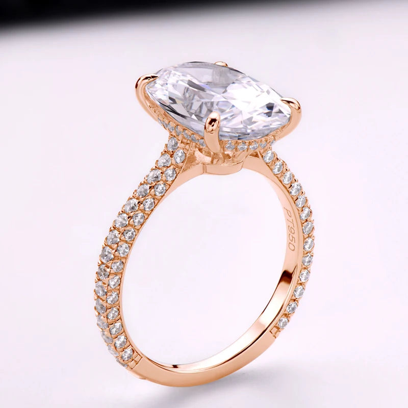Rose Gold 5.0CT Wedding Ring 10x14mm Elliptical Big SONA Diamond Engagement Band Solid 925 Silver Luxury Women's Jewelry