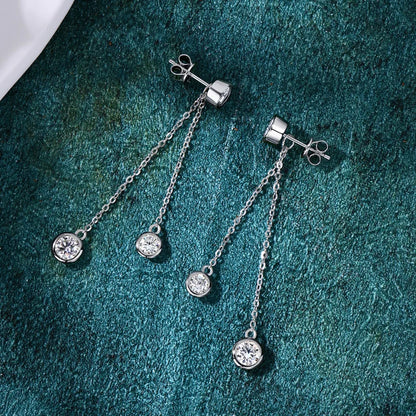 All Moissanite Drop Earrings Detachable Double Chain Hanging Stud Earring Silver 925 for Women Party Wedding Daily Jewelry