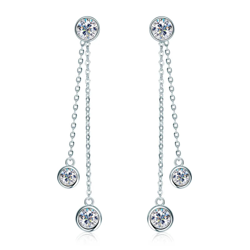 All Moissanite Drop Earrings Detachable Double Chain Hanging Stud Earring Silver 925 for Women Party Wedding Daily Jewelry