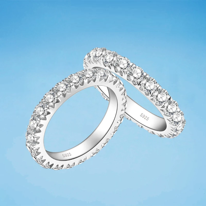 3mm D Moissanite Full Eternity Thin Bands Stackable Engagement Wedding Ring White Gold Silver 925 for Women Jewelry Gifts