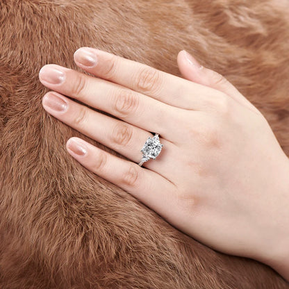 5 Carat Cushion Cut Engagement Rings for Women 925 Sterling Silver 3-Stone Anniversary Wedding Ring