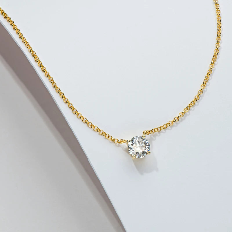 925 Sterling Silver Moissanite Necklace Diamond 1ct 6.5mm Round Pendant For Woman Fine Jewelry Gift Chain Length 40+2+3cm