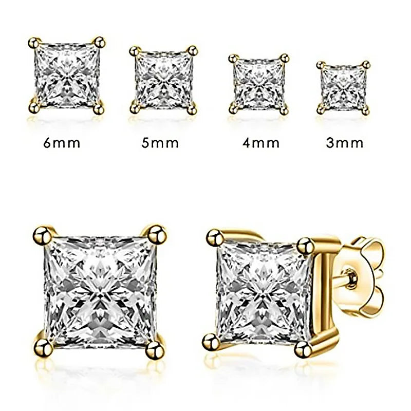 Square 925 Silver Stud Earrings For Women Men Zirconia Diamond Earring Wedding Engagement Bridal Jewelry Certified Gifts
