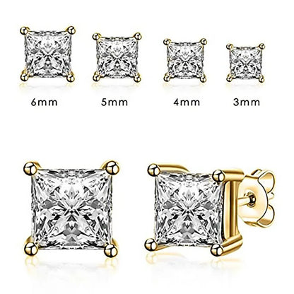 Square 925 Silver Stud Earrings For Women Men Zirconia Diamond Earring Wedding Engagement Bridal Jewelry Certified Gifts