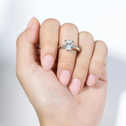 Classic 925 Sterling Silver 2.0ct Pear Moissanite Solitaire Ring Women Wedding Engagement Moissanite Rings Jewelry Lover Gifts