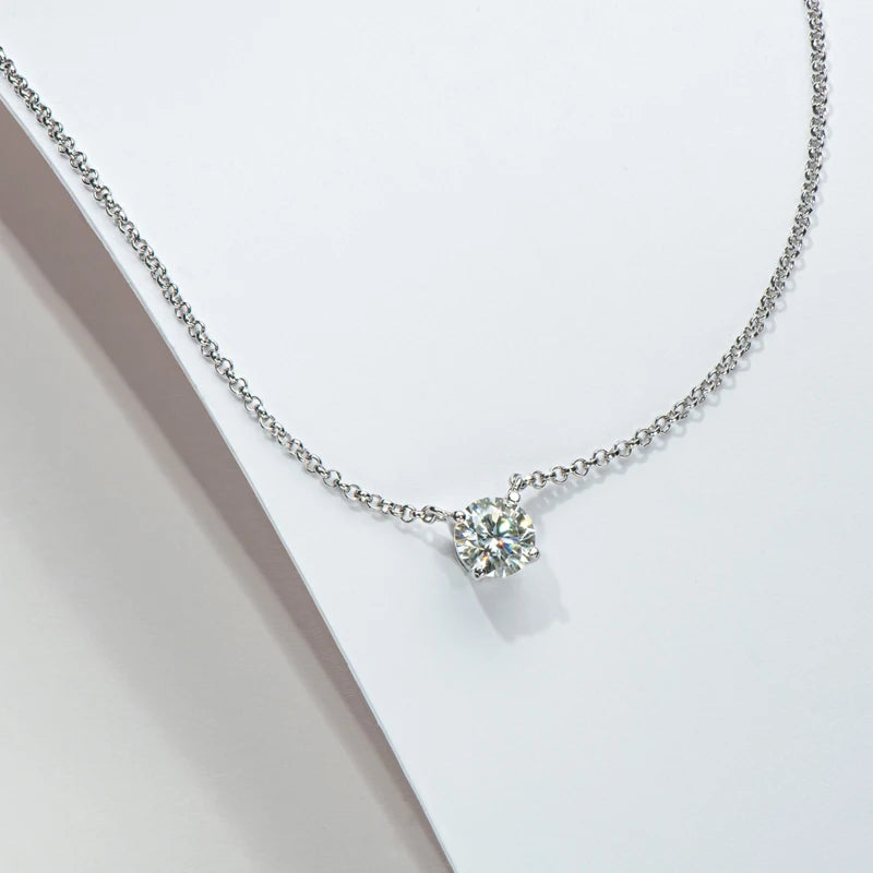 925 Sterling Silver Moissanite Necklace Diamond 1ct 6.5mm Round Pendant For Woman Fine Jewelry Gift Chain Length 40+2+3cm