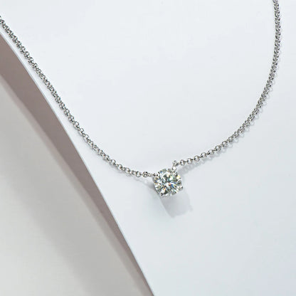 925 Sterling Silver Moissanite Necklace Diamond 1ct 6.5mm Round Pendant For Woman Fine Jewelry Gift Chain Length 40+2+3cm
