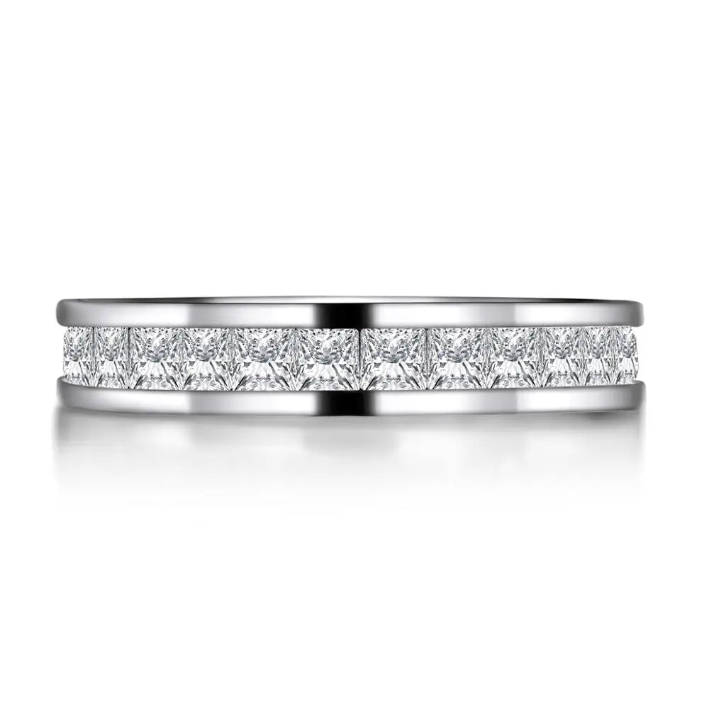 Fashion 925 Sterling Silver Full Eternity Women Engagement Ring Simulated Diamond Wedding Silver Bridal Rings Jewelry
