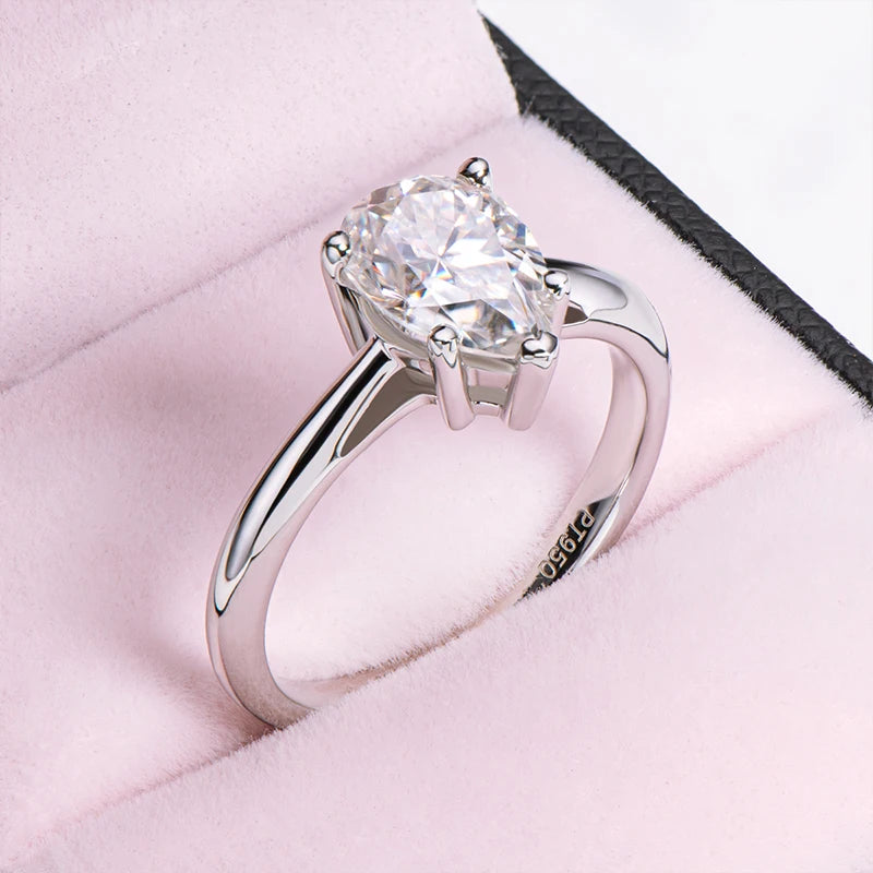 Classic 925 Sterling Silver 2.0ct Pear Moissanite Solitaire Ring Women Wedding Engagement Moissanite Rings Jewelry Lover Gifts