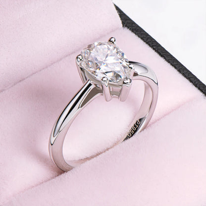 Classic 925 Sterling Silver 2.0ct Pear Moissanite Solitaire Ring Women Wedding Engagement Moissanite Rings Jewelry Lover Gifts