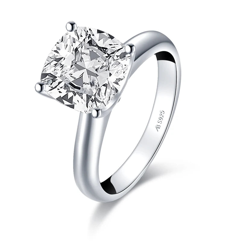 925 Sterling Silver 3.0ct Cushion Cut Solitaire Engagement Ring Simulated Diamond Silver Wedding Rings Jewelry For Women