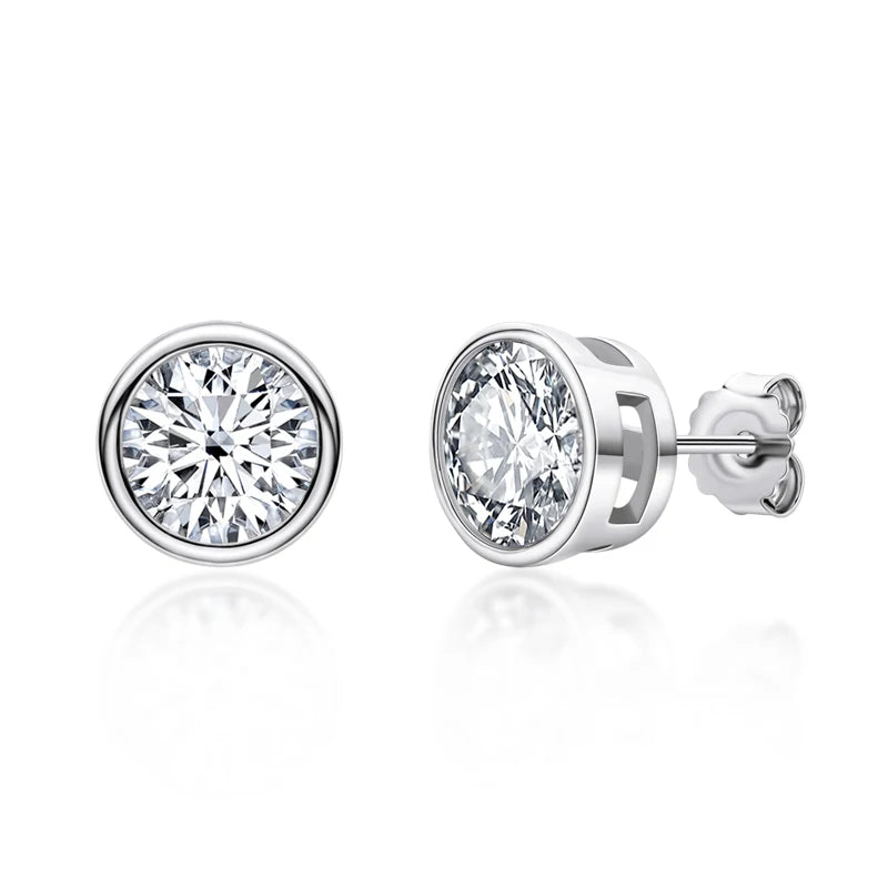 Silver 925 Moissanite Earrings Round Diamond Bezel Setting Stud Earrings Silver 5/6.5mm Women Men Solitiare Earring Gifts
