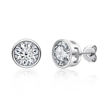 Silver 925 Moissanite Earrings Round Diamond Bezel Setting Stud Earrings Silver 5/6.5mm Women Men Solitiare Earring Gifts