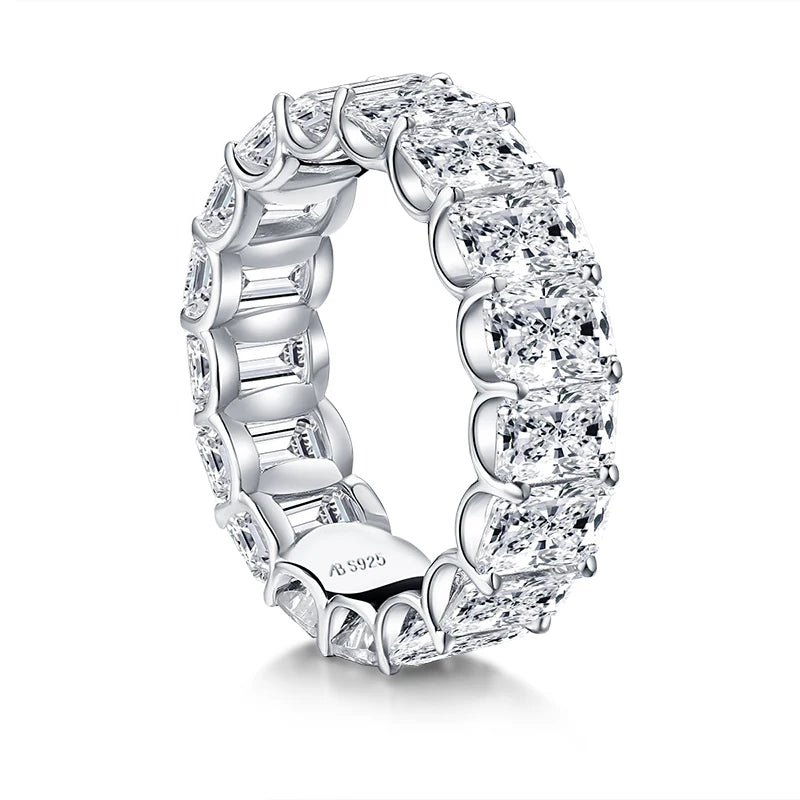 925 Sterling Silver 6x4mm Radiant Cut Dull Eternity Engagement Ring Band Simulated Diamond Wedding Rings for Women Jewelry