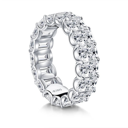 925 Sterling Silver 6x4mm Radiant Cut Dull Eternity Engagement Ring Band Simulated Diamond Wedding Rings for Women Jewelry