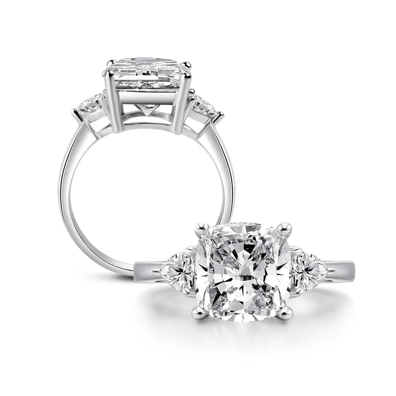 5 Carat Cushion Cut Engagement Rings for Women 925 Sterling Silver 3-Stone Anniversary Wedding Ring