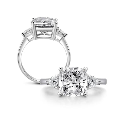 5 Carat Cushion Cut Engagement Rings for Women 925 Sterling Silver 3-Stone Anniversary Wedding Ring