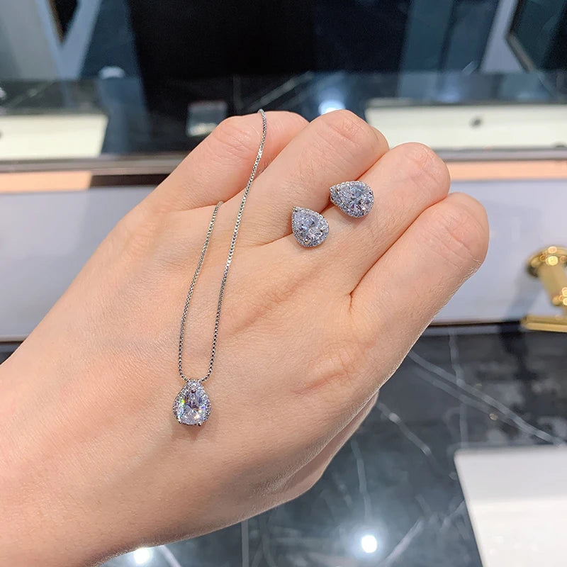 Sterling Silver Pear Cut 6x9mm Created SONA Diamond Fine Classic Stud Earrings For Women Jewelry Gifts