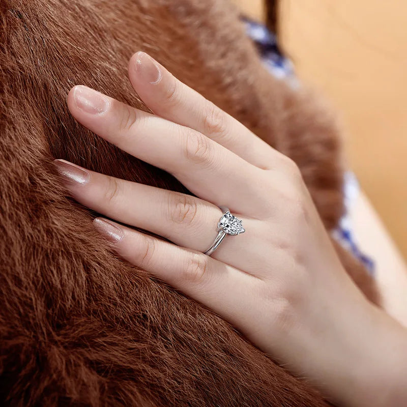 925 Silver Solitiare Ring 2ct Pear cut Women Engagement Jewelry Synthetic diamond Wedding Finger Rings Fine Jewelry Gifts