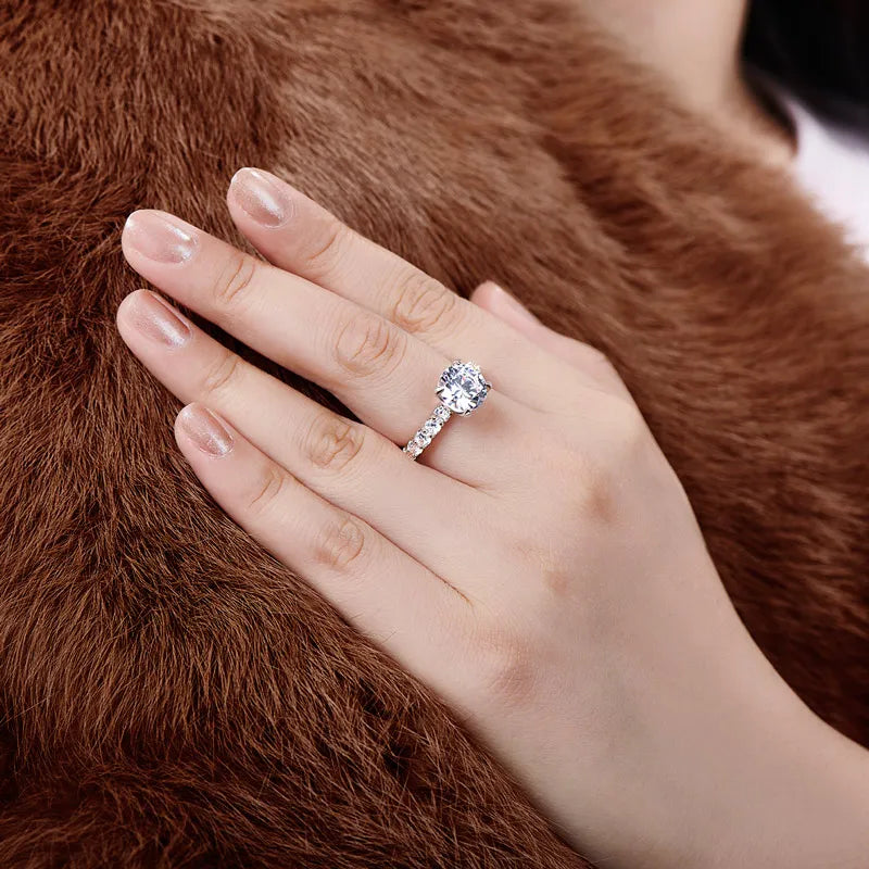 925 Sterling Silver 3ct Round Cut Engagement Rings Sparkling Zirconia Wedding Jewelry Luxury Pave Single Row Ring For Girl