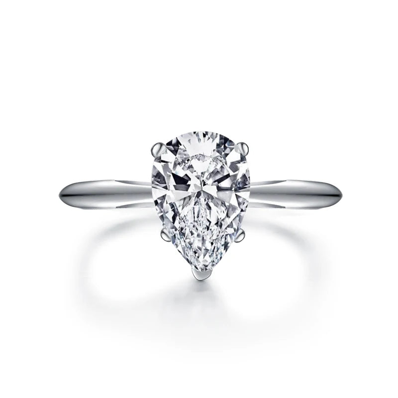 925 Silver Solitiare Ring 2ct Pear cut Women Engagement Jewelry Synthetic diamond Wedding Finger Rings Fine Jewelry Gifts