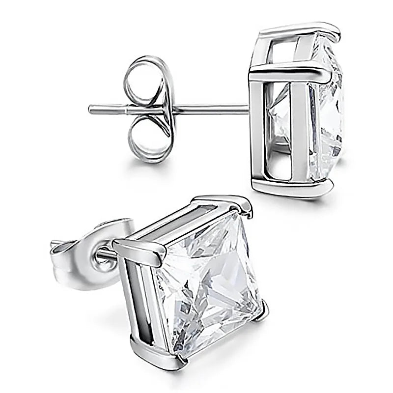 Square 925 Silver Stud Earrings For Women Men Zirconia Diamond Earring Wedding Engagement Bridal Jewelry Certified Gifts