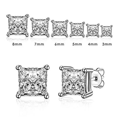 Square 925 Silver Stud Earrings For Women Men Zirconia Diamond Earring Wedding Engagement Bridal Jewelry Certified Gifts