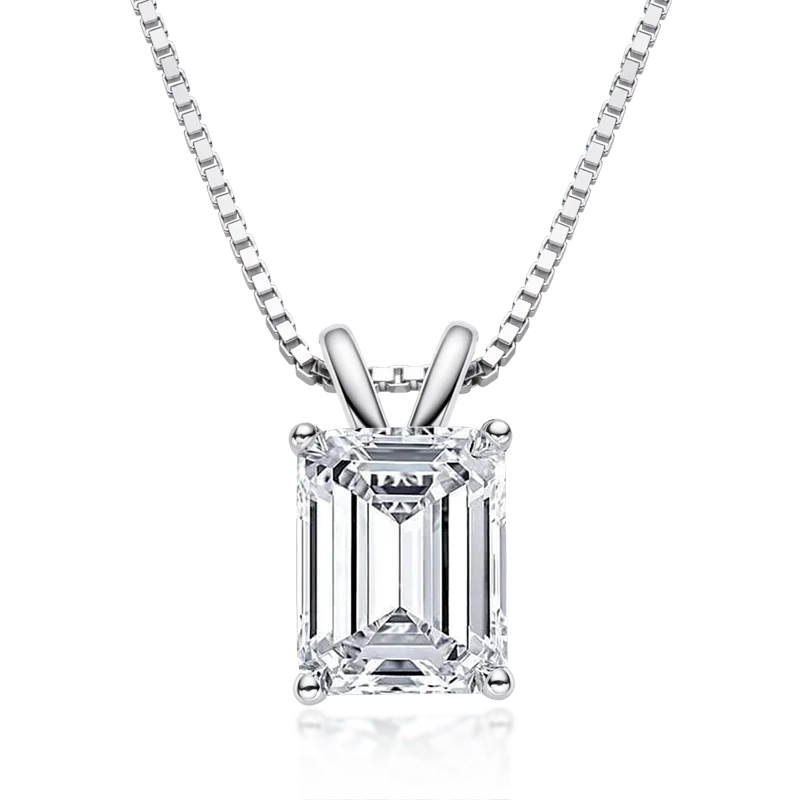 Cubic Zirconia Necklace Emerald Cut Pendants 925 Sterling Silver Woman Engagement Gift With 45cm Silver Box Chain Jewelry