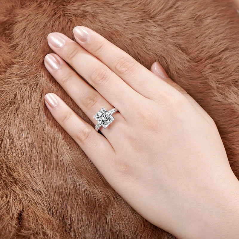 5ct Big Square Rings Rectangle Cut Princess Ring 925 Solid Sterling Silver Gorgeous Jewellry Western Style Aneis Wedding Rings