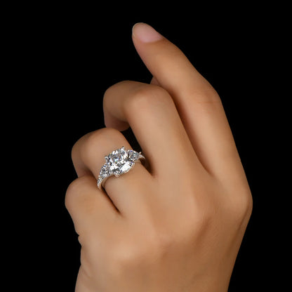 Fashion 925 Sterling Silver 9x9mm Big Cushion Cut Ring Simulated Diamond Wedding 3.5ct Bridal Engagement Ring Jewelry