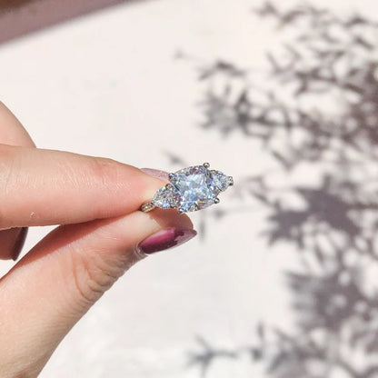 Fashion 925 Sterling Silver 9x9mm Big Cushion Cut Ring Simulated Diamond Wedding 3.5ct Bridal Engagement Ring Jewelry
