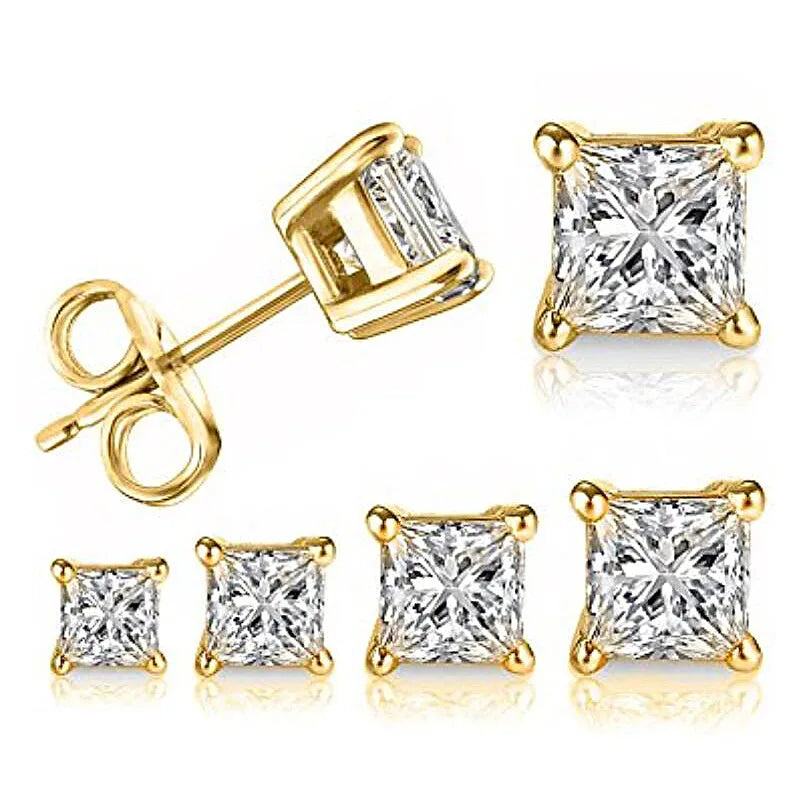 Square 925 Silver Stud Earrings For Women Men Zirconia Diamond Earring Wedding Engagement Bridal Jewelry Certified Gifts