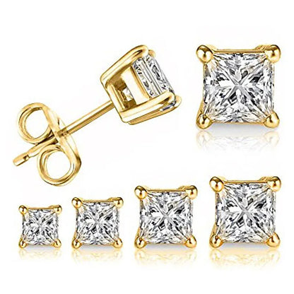 Square 925 Silver Stud Earrings For Women Men Zirconia Diamond Earring Wedding Engagement Bridal Jewelry Certified Gifts