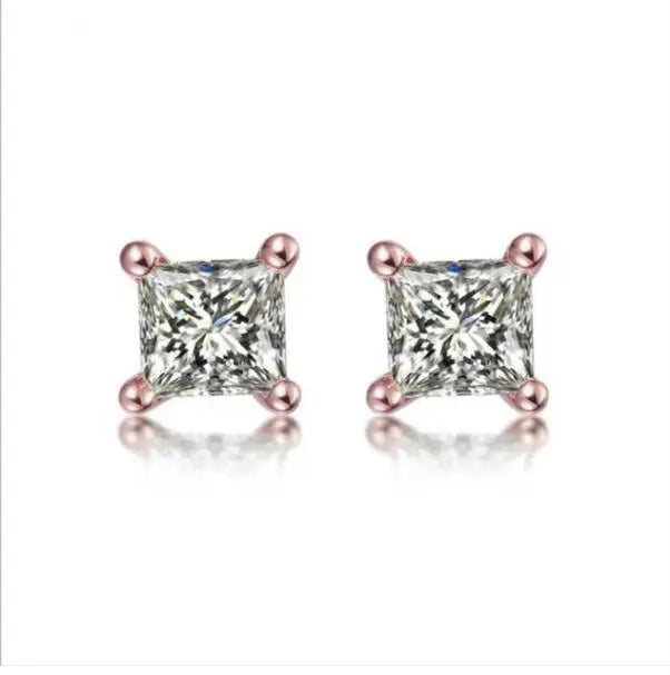 Square 925 Silver Stud Earrings For Women Men Zirconia Diamond Earring Wedding Engagement Bridal Jewelry Certified Gifts