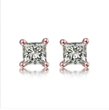 Square 925 Silver Stud Earrings For Women Men Zirconia Diamond Earring Wedding Engagement Bridal Jewelry Certified Gifts