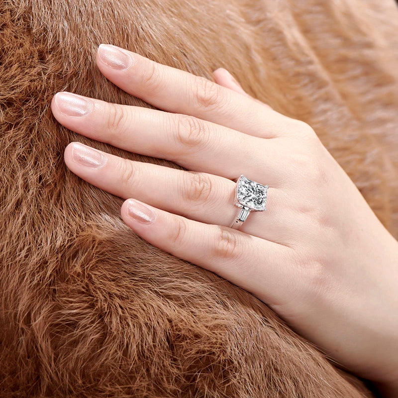 5ct Big Square Rings Rectangle Cut Princess Ring 925 Solid Sterling Silver Gorgeous Jewellry Western Style Aneis Wedding Rings