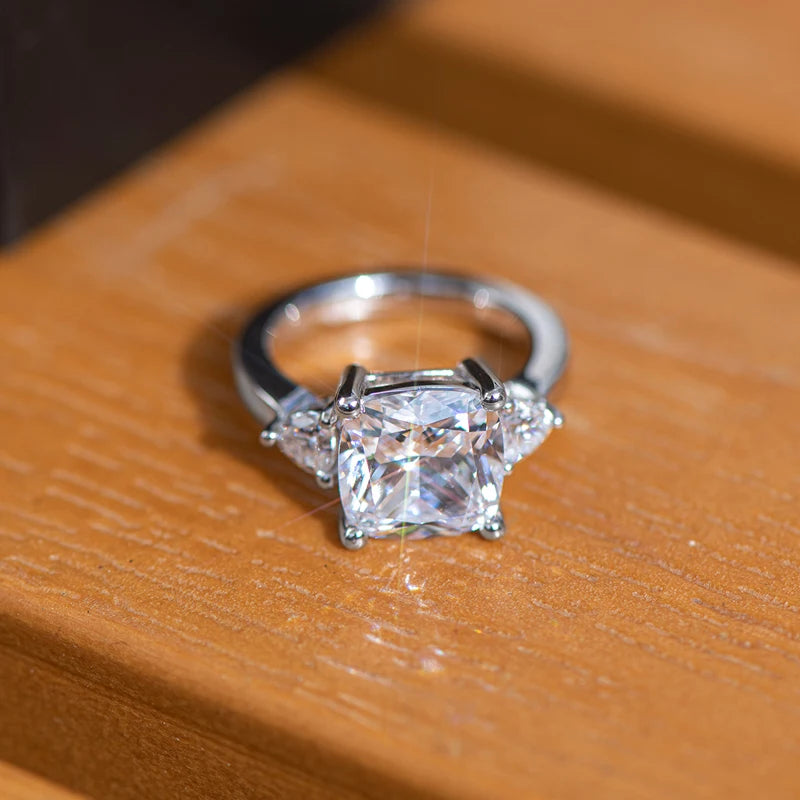 5 Carat Cushion Cut Engagement Rings for Women 925 Sterling Silver 3-Stone Anniversary Wedding Ring