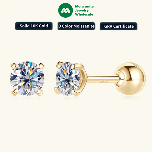 10K Yellow Gold Moissanite Sparking Stud Earrings for Couple Men Women Real Gold Wedding Jewelry D Color VVS1 Lab Diamond