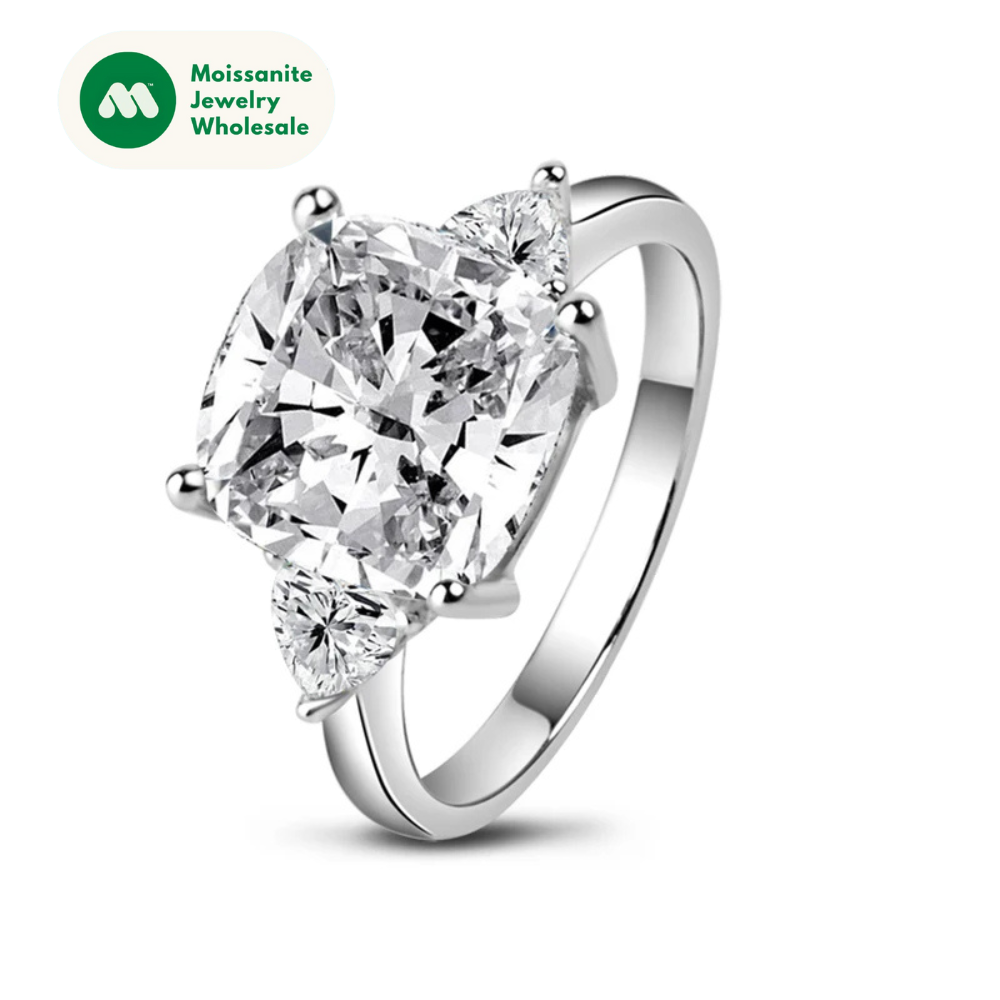 5 Carat Cushion Cut Engagement Rings for Women 925 Sterling Silver 3-Stone Anniversary Wedding Ring