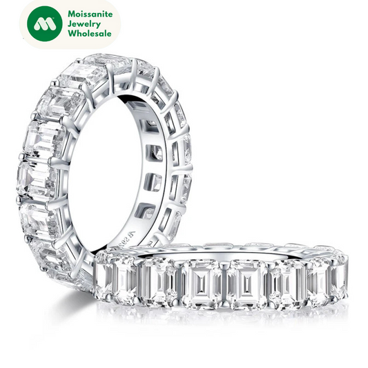 925 Sterling Silver Emerald Cut Full Eternity Ring for Women Sona Simulated Diamond Engagement Wedding Band Ring
